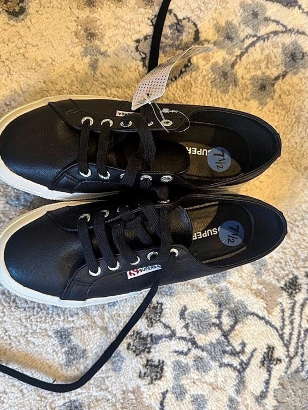 Superga 2750 FGLU Black Leather Sneakers Black & White EU 38